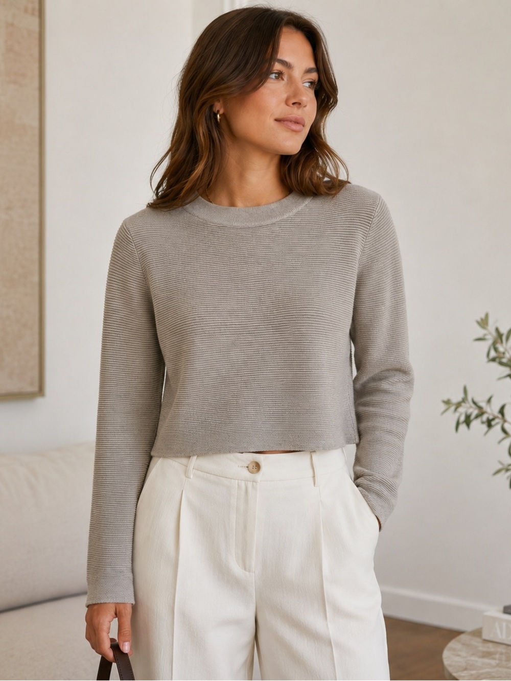 Club Monaco Extra Fine Merino Wool Blend Rib Knit Cropped Sweater